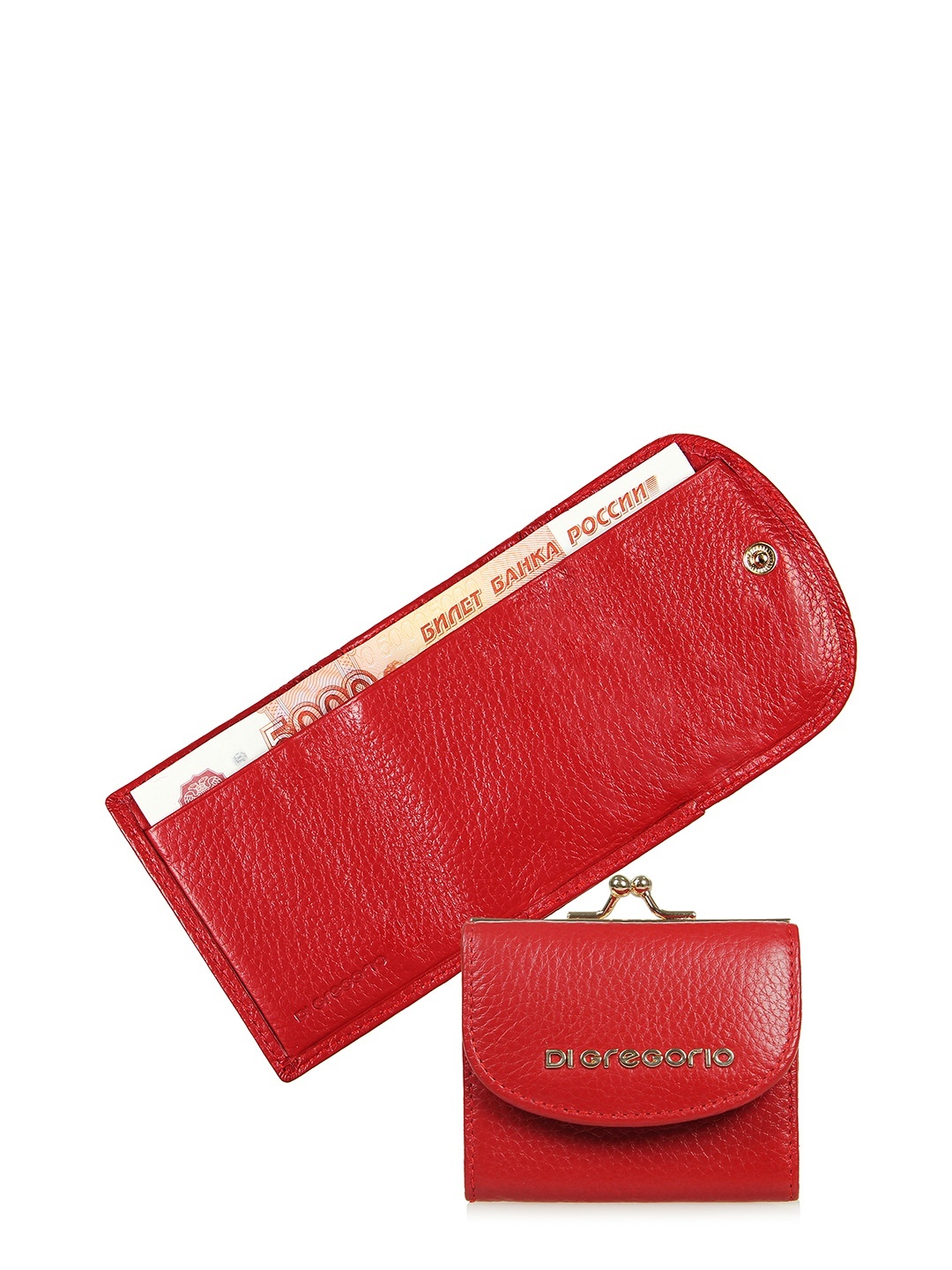 Фото Маленький женский кошелек из мягкой ярко-красной кожи с золотистым фермуаром Кошельки