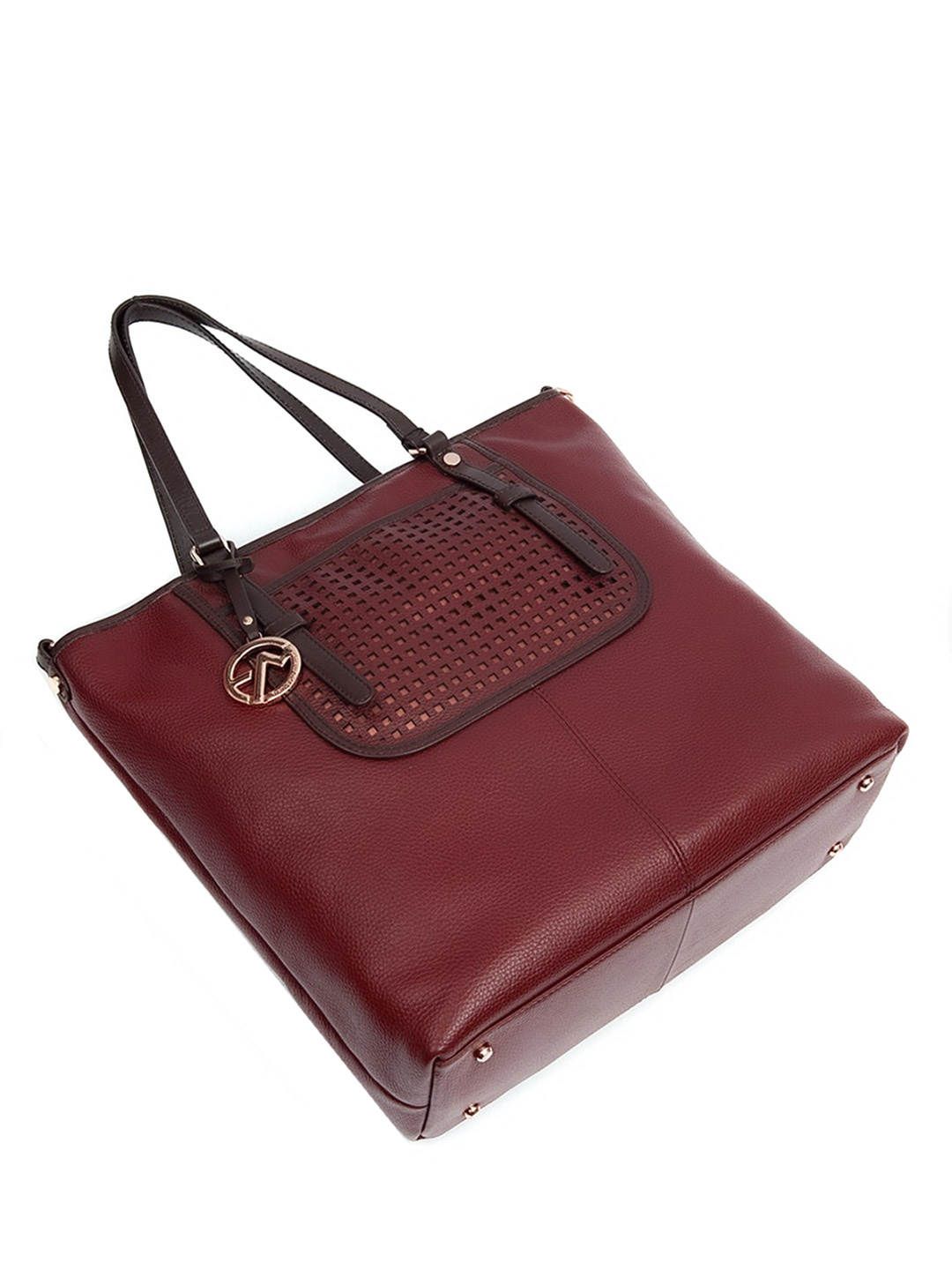 Фото Вместительная женская сумка-тоут из мягкой зернистой кожи с контрастным декором Классические сумки