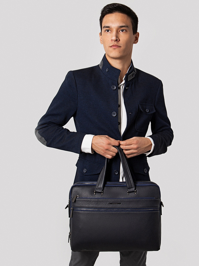 Бизнес-сумка формата А4 из натуральной кожи синего цвета