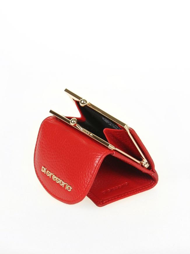 Маленький женский кошелек из мягкой ярко-красной кожи с золотистым фермуаром