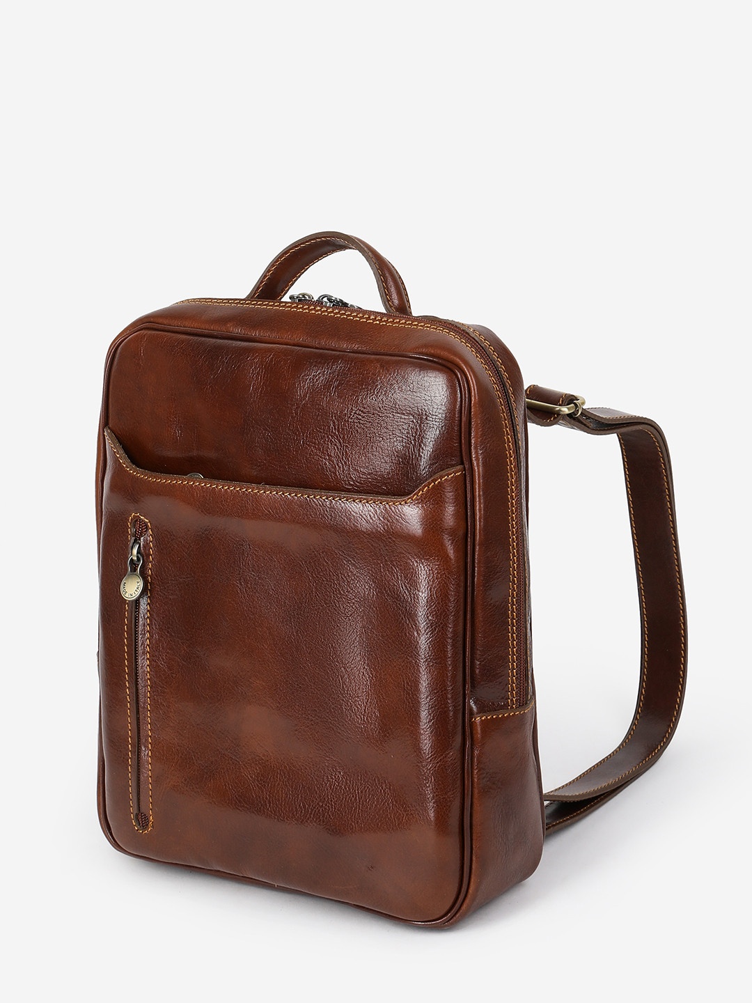 Фото Мужской рюкзак из плотной кожи коричневого цвета Рюкзаки