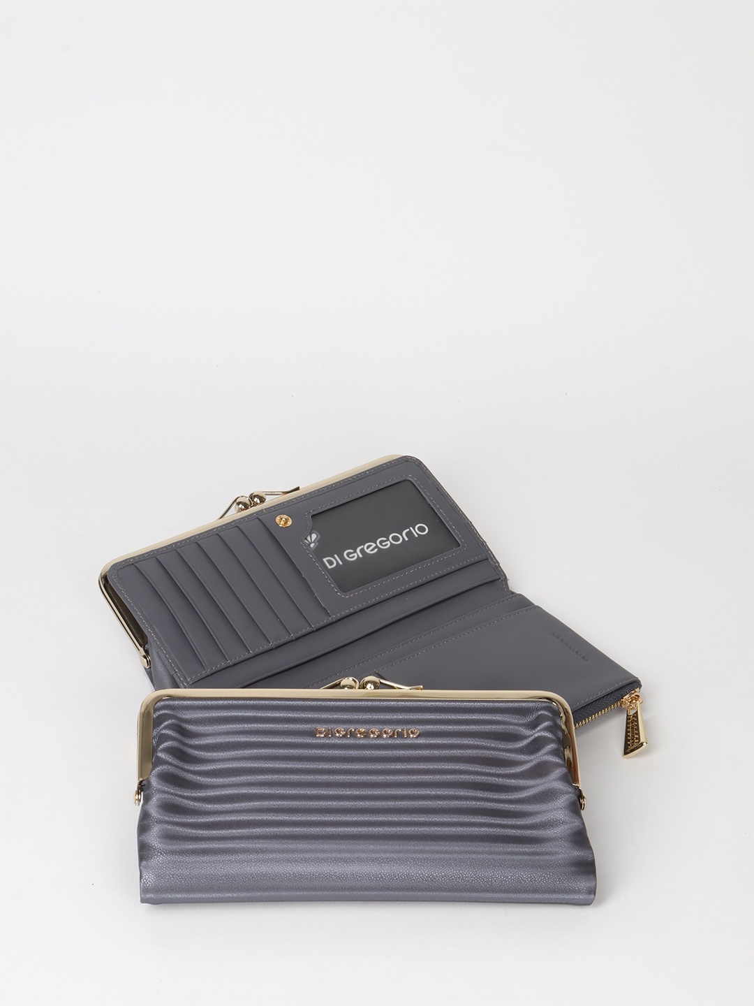 Фото Серый бумажник из натуральной кожи с тиснением под ската Кошельки