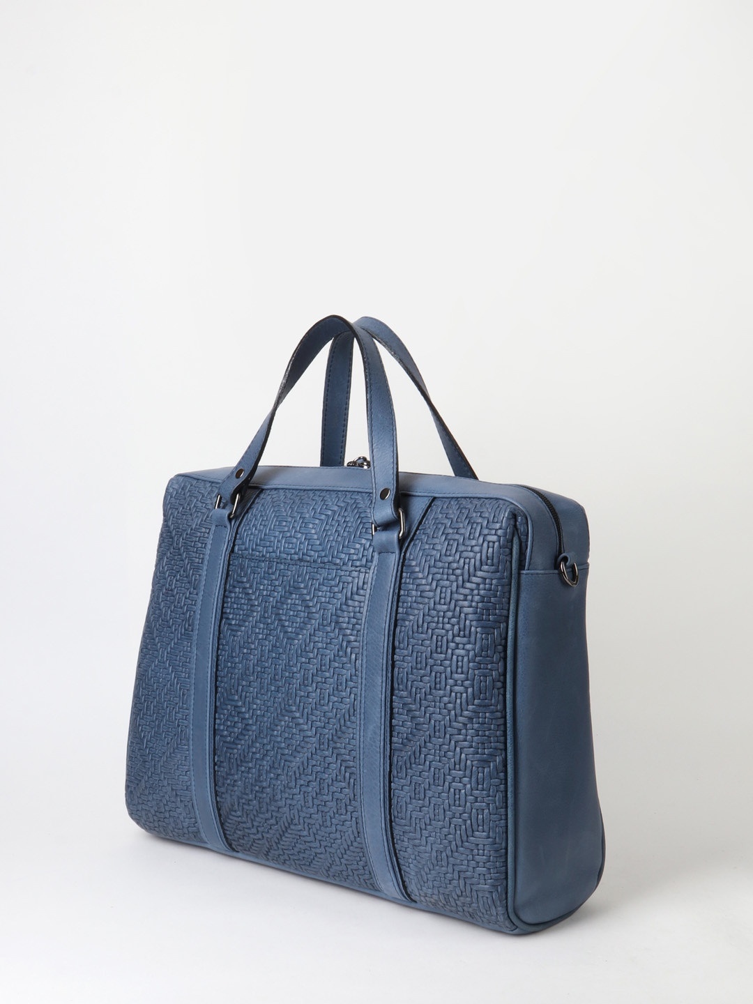 Фото Деловая сумка из натуральной плетеной кожи синего оттенка Деловые сумки (А4)