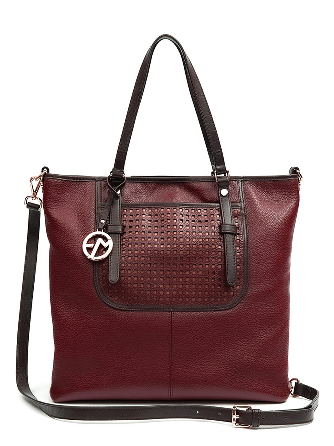 Фото Вместительная женская сумка-тоут из мягкой зернистой кожи с контрастным декором Классические сумки