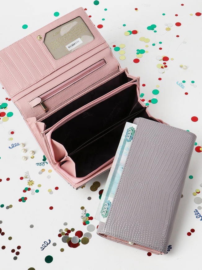 Женский кошелек из натуральной кожи под рептилию с жемчугом