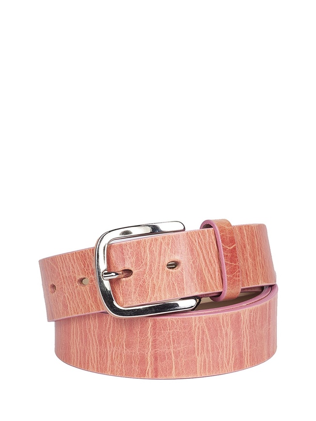 Женский ремень из натуральной кожи с эффектом старения на хромированной пряжкой