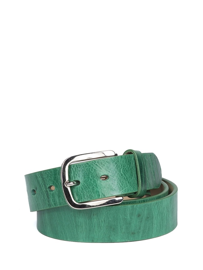 Женский ремень из натуральной кожи с эффектом старения на хромированной пряжкой