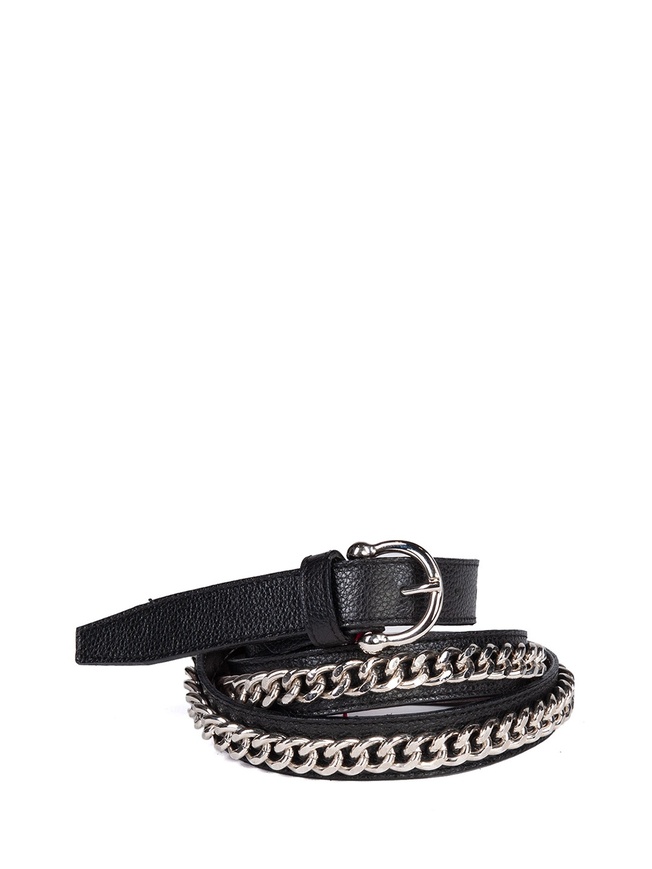 Женский ремень на пояс из мелкозернистой кожи c широкой цепью в стиле 
