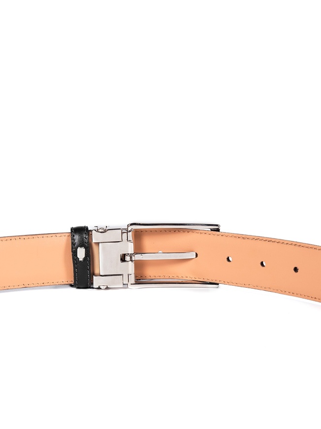 Мужской ремень на пояс из гладкой черной кожи с хромированной пряжкой