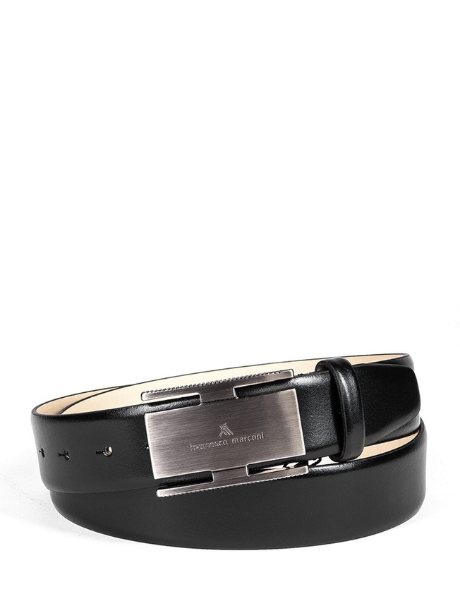 Мужской ремень из гладкой кожи с прямоугольной черненой пряжкой