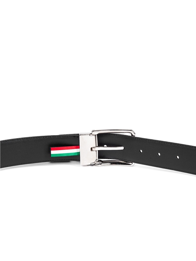 Классический мужской ремень из черной гладкой кожи с хромированной пряжкой