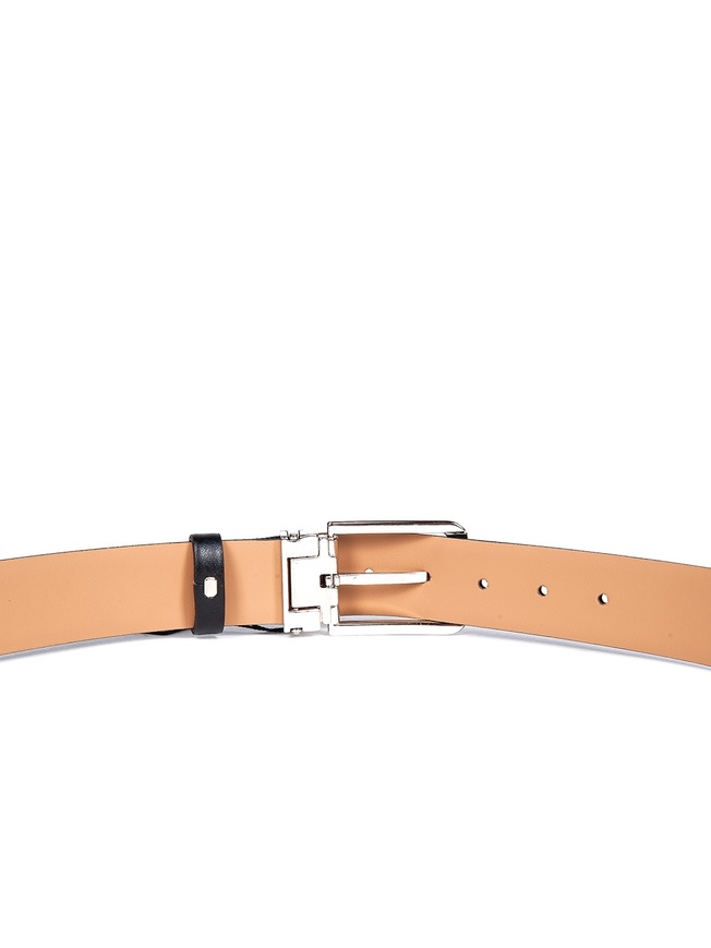 Мужской ремень на пояс из черной гладкой кожи с хромированной пряжкой