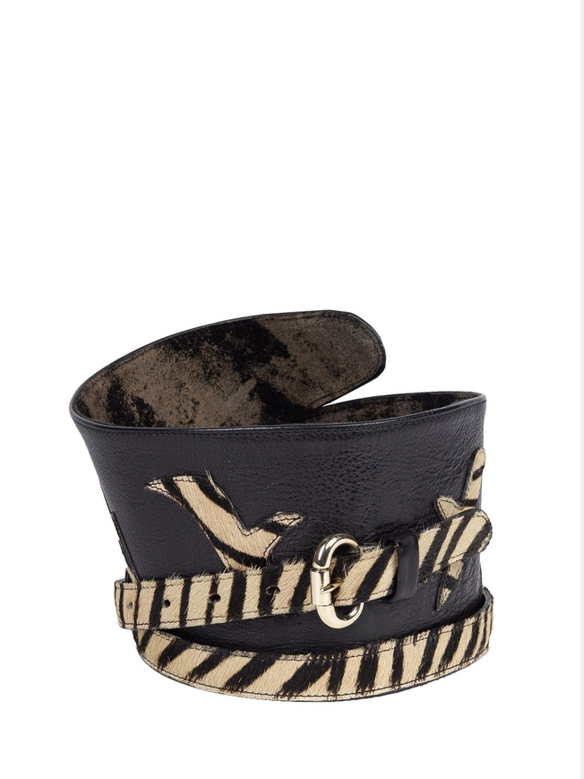 Широкий женский ремень из натуральной кожи и меха пони с принтом под зебру