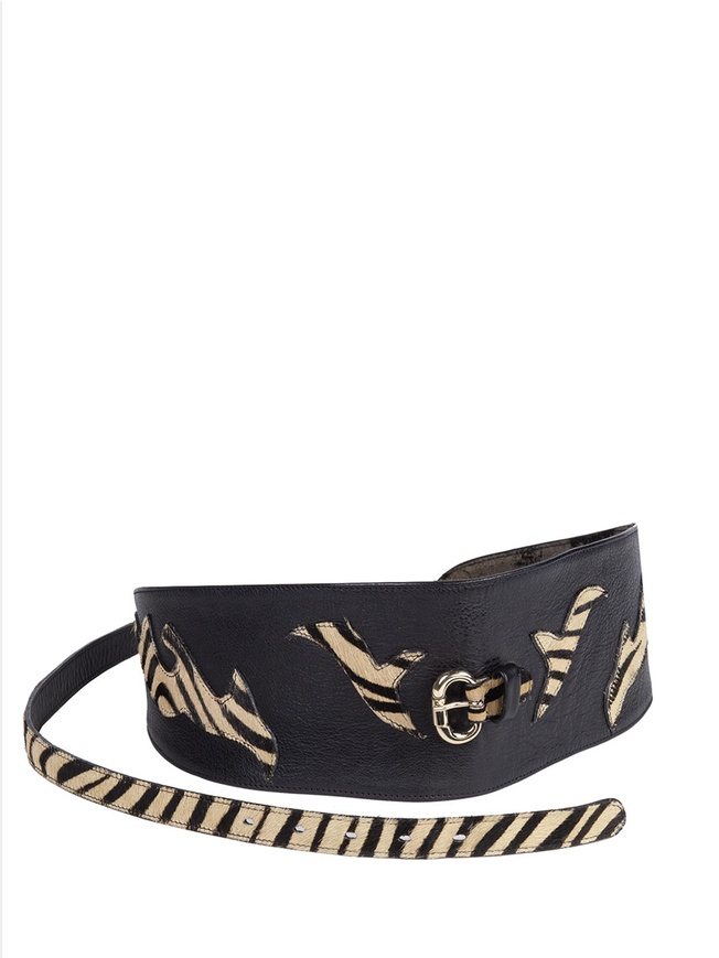 Широкий женский ремень из натуральной кожи и меха пони с принтом под зебру