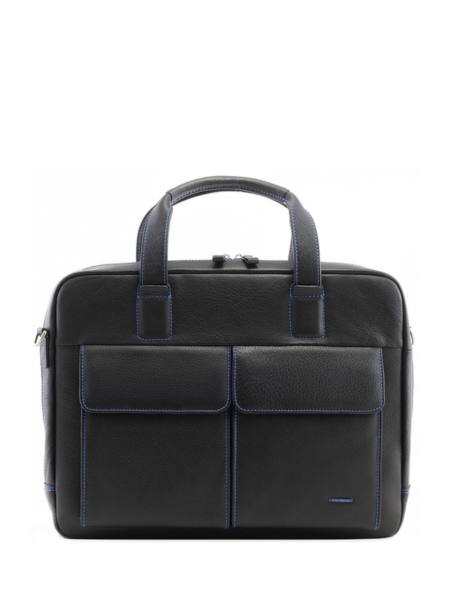 Мужская деловая сумка из натуральной кожи с внешними карманами