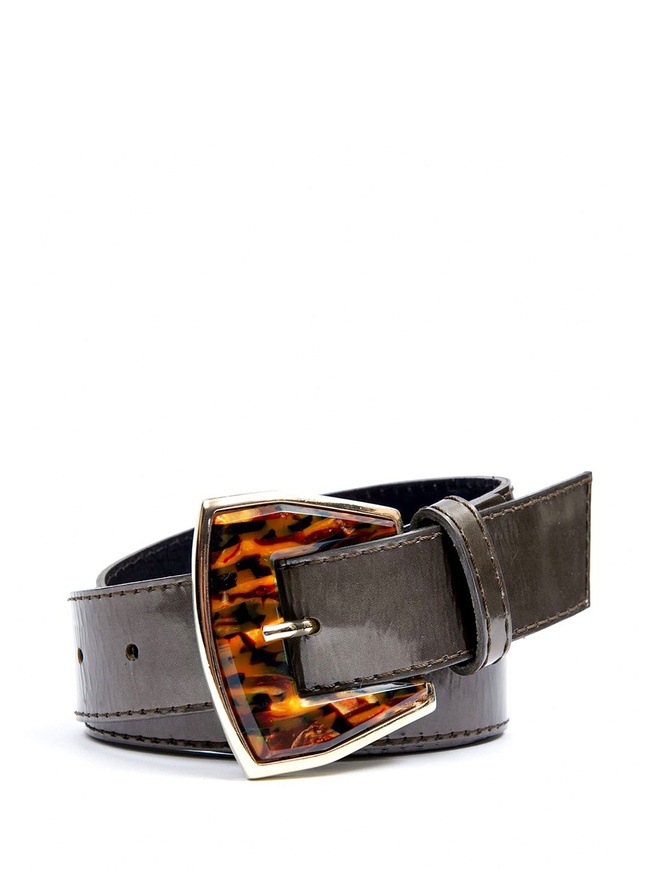 Женский ремень на пояс из натуральной лаковой кожи с янтарной пряжкой