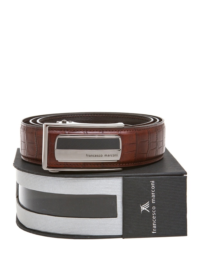 Мужской ремень-автомат из плотной глянцевой кожи под кожу крокодила