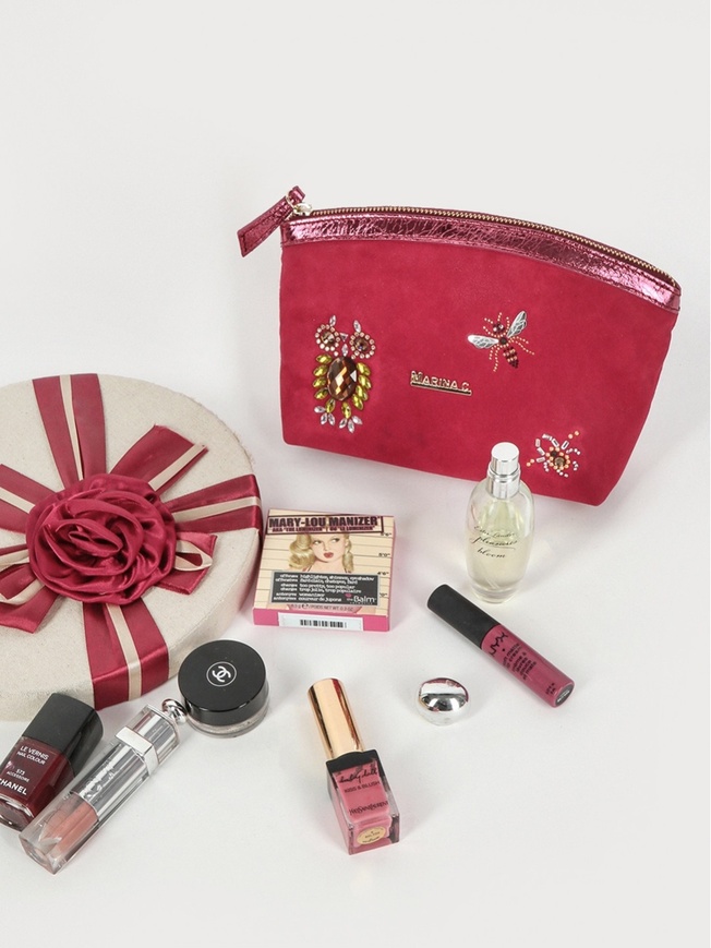 Женская косметичка из металлизированной кожи и замши с декором от 