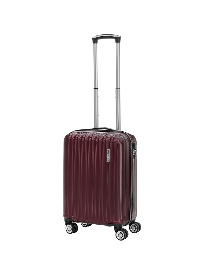 Маленький чемодан на колесах из рифленого ABS пластика бордового цвета