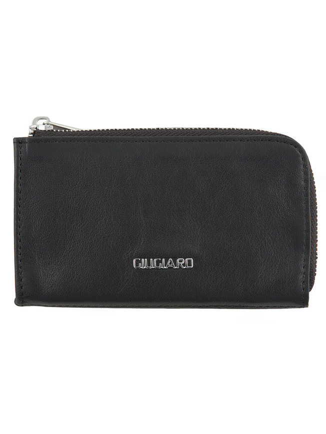 Черная кожаная ключница с двумя кольцами на цепочке