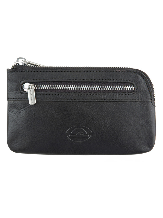 Черная кожаная ключница с двумя кольцами на цепочке