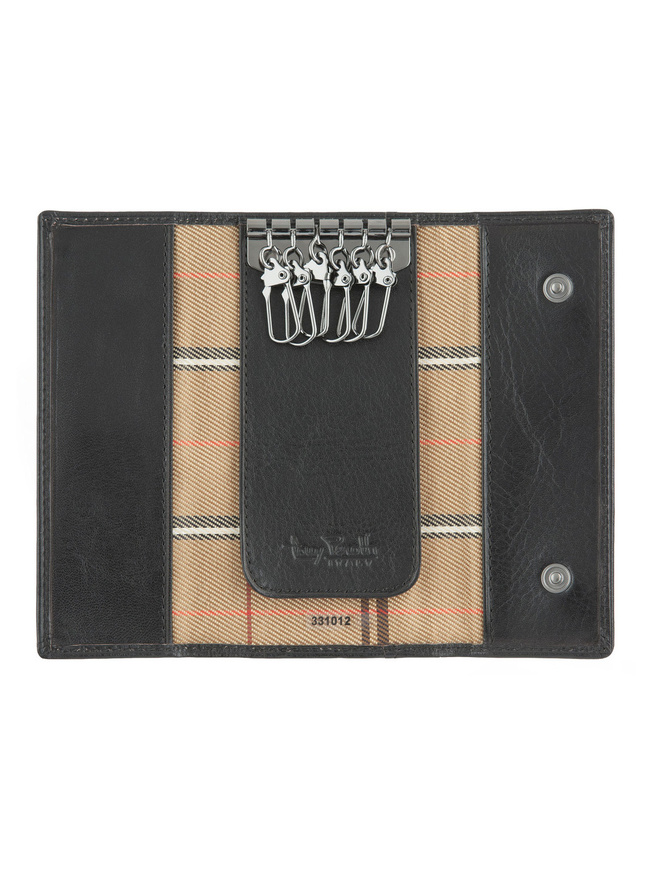 Черная кожаная ключница с карабинами на шесть ключей