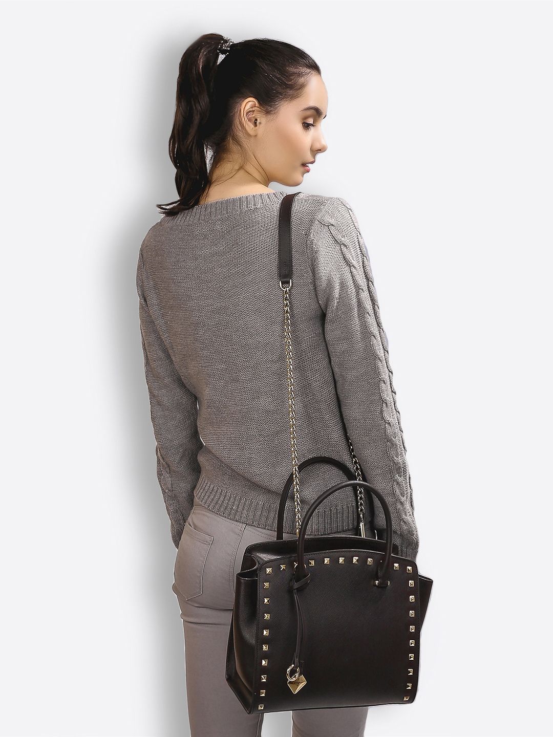 Фото Женская сумка-тоут из плотной сафьяновой кожи кофейного оттенка Классические сумки
