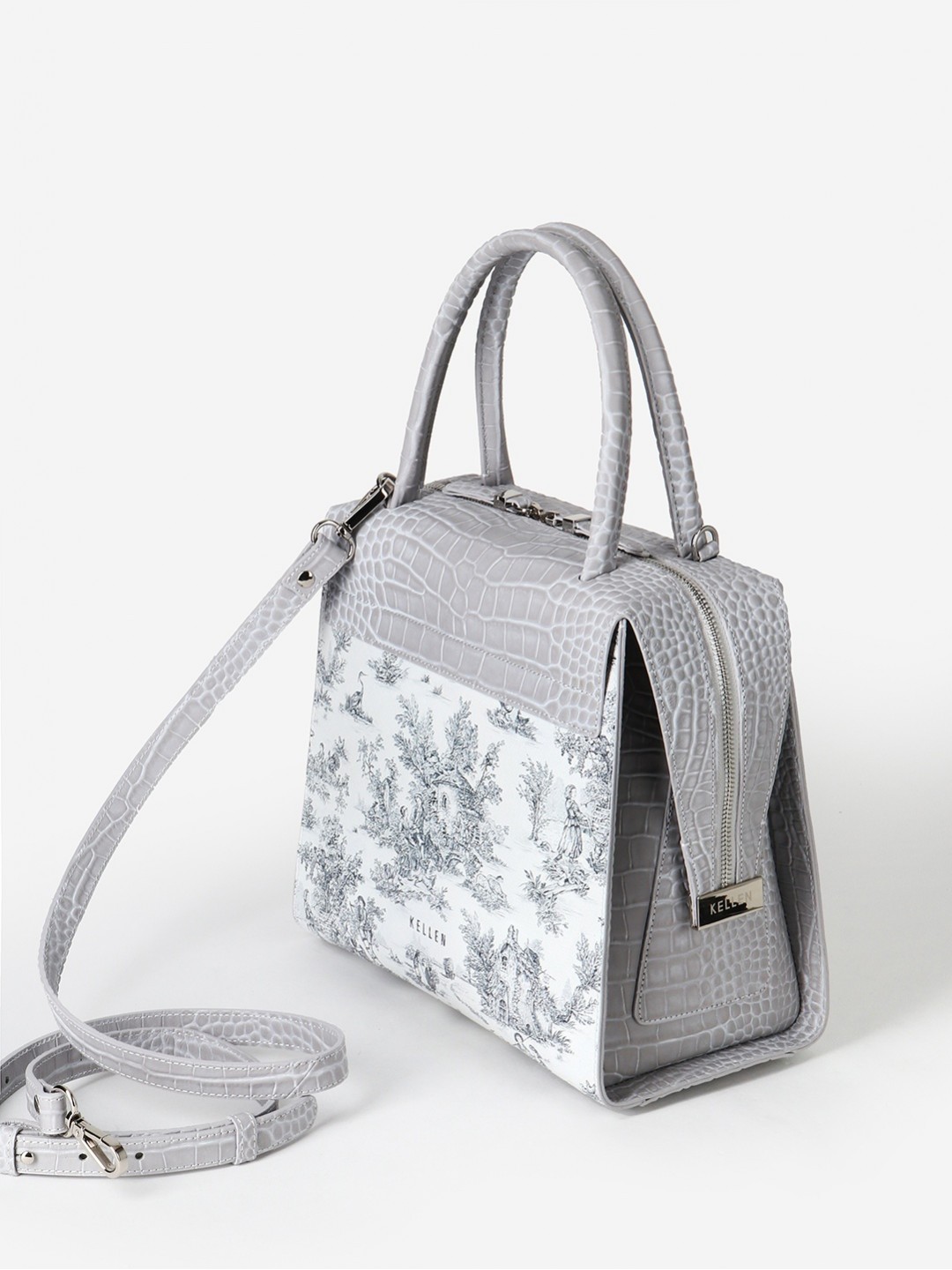 Изображение Женская сумка-тоут с цветочным принтом Kellen 2260 grigio print Фото Женская сумка-тоут с цветочным принтом Классические сумки