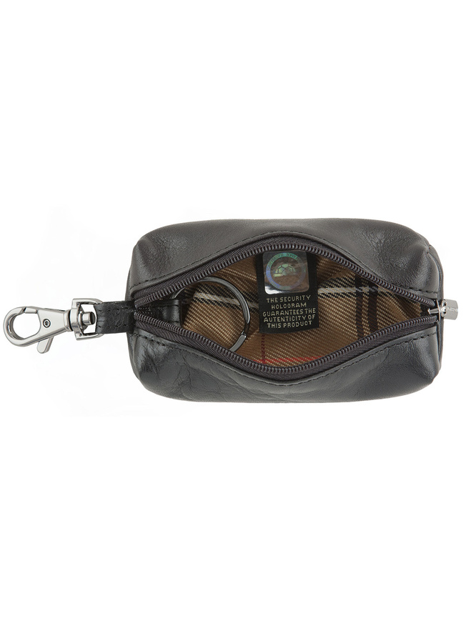 Черная кожаная ключница с одним кольцом и карабином