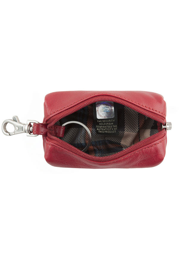 Красная кожаная ключница с одним кольцом и карабином