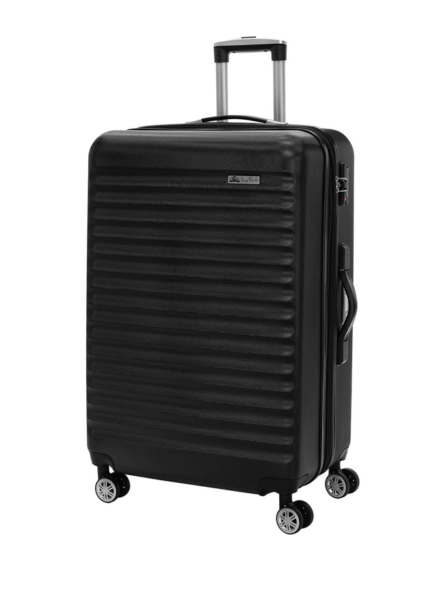 Большой чемодан на колесах из рифленого ABS пластика черного цвета