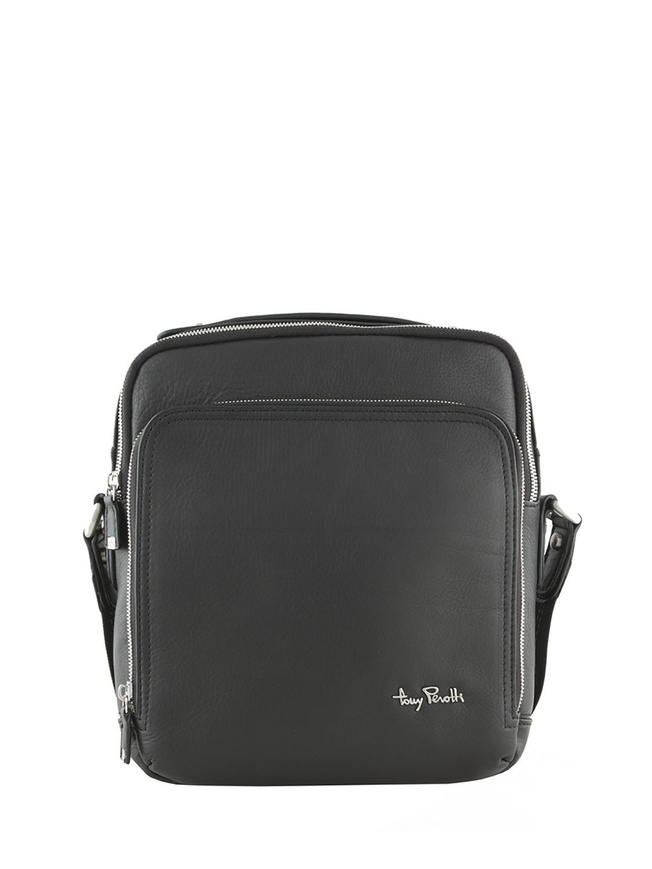 Вместительная мужская сумка через плечо из черной кожи 