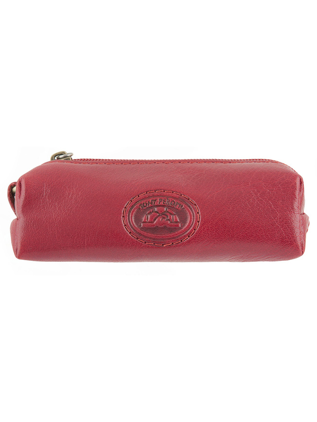 Красная кожаная ключница с одним кольцом и карабином