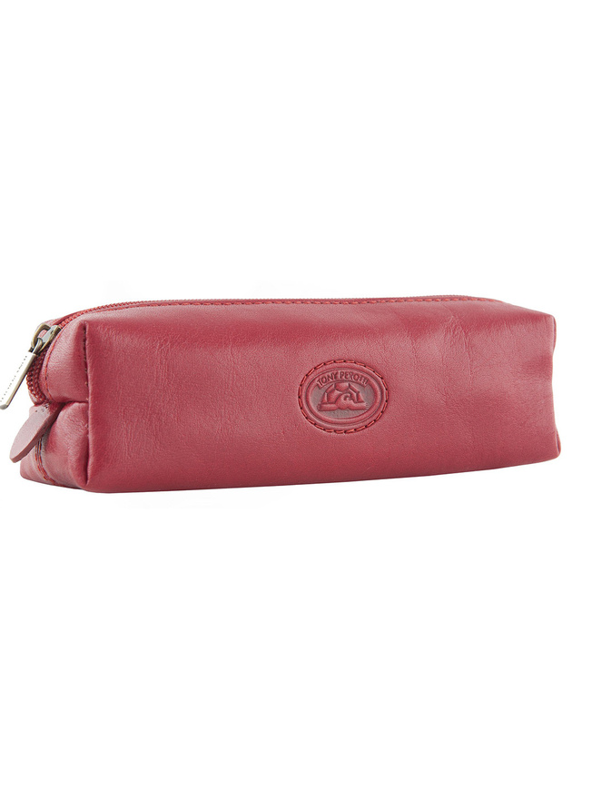 Красная кожаная ключница с двумя кольцами на цепочке