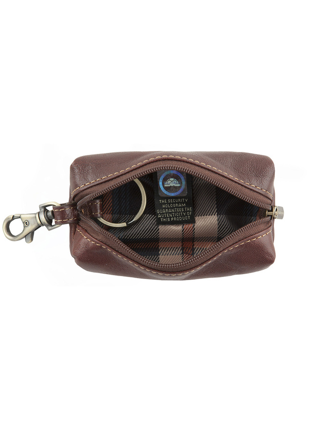 Коричневая кожаная ключница с одним кольцом и карабином