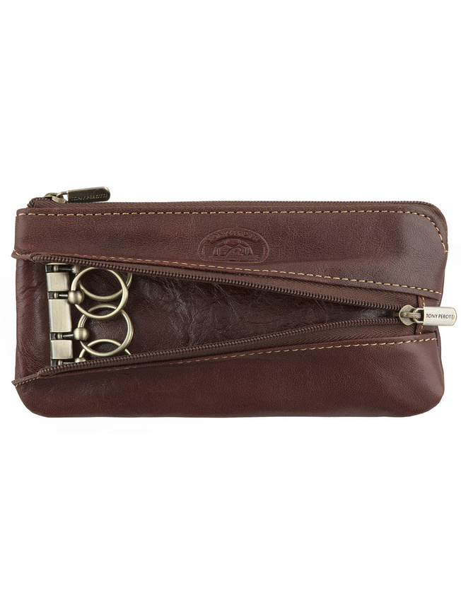 Кожаная ключница с четырьмя карабинами и двумя кольцами на цепочке