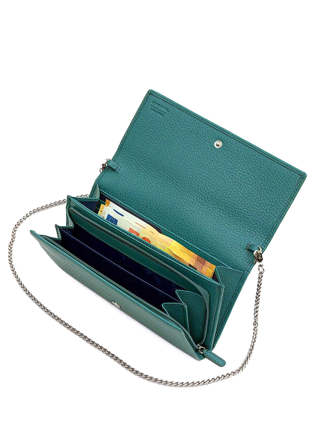 Фото Большой женский кошелек из мягкой кожи с серебристой цепочкой коллекции 