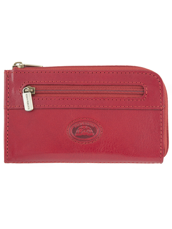 Красная кожаная ключница с двумя кольцами на цепочке