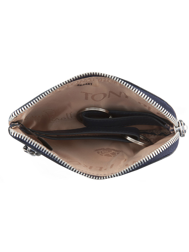 Синяя кожаная ключница с двумя кольцами