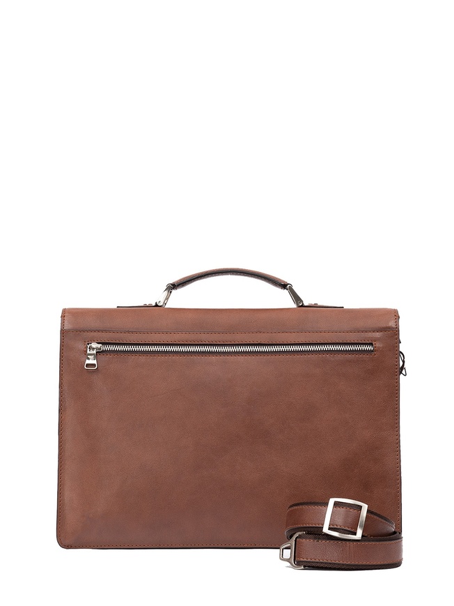 Мужской деловой портфель из матовой кожи светло-коричневой с эффектом старения