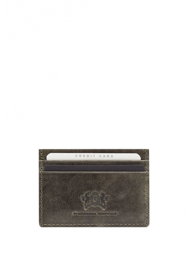 Компактный кардхолдер из дымчато-серой кожи с эффектом старения