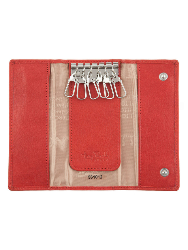 Красная кожаная ключница с карабинами на шесть ключей