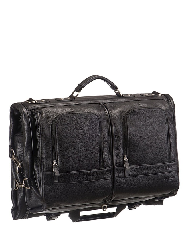 Вместительный черный портплед для костюмов из премиальной кожи