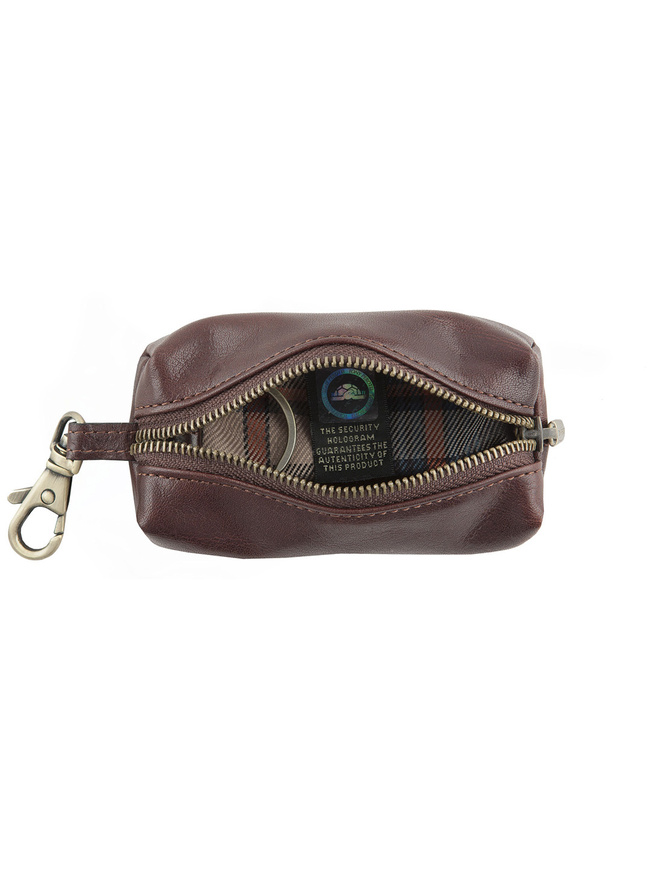 Коричнева кожаная ключница с одним кольцом внутри