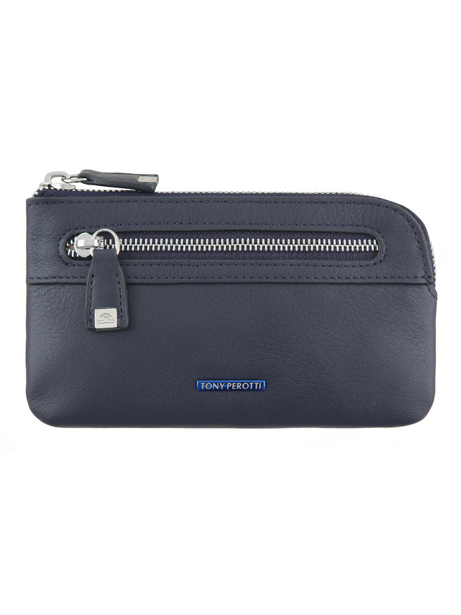 Синяя кожаная ключница с двумя кольцами