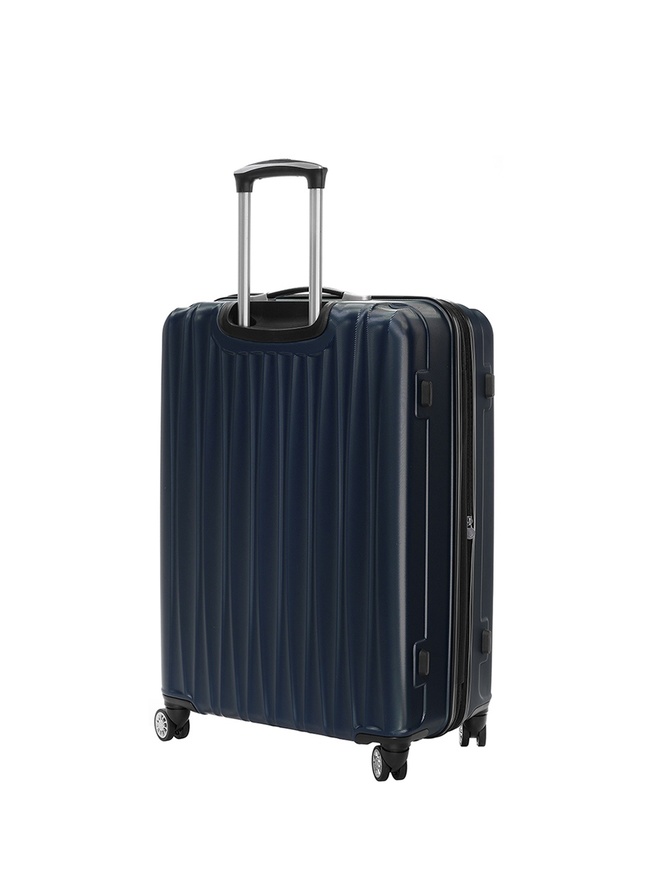 Большой чемодан на колесах из рифленого ABS пластика синего цвета