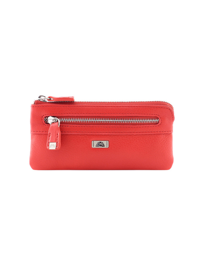 Красная кожаная ключница с двумя кольцами на цепочке