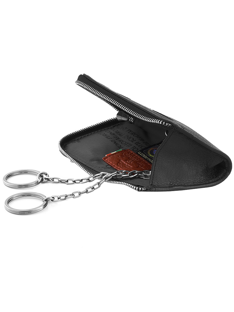 Фото Черная кожаная ключница с двумя кольцами на цепочке Ключницы