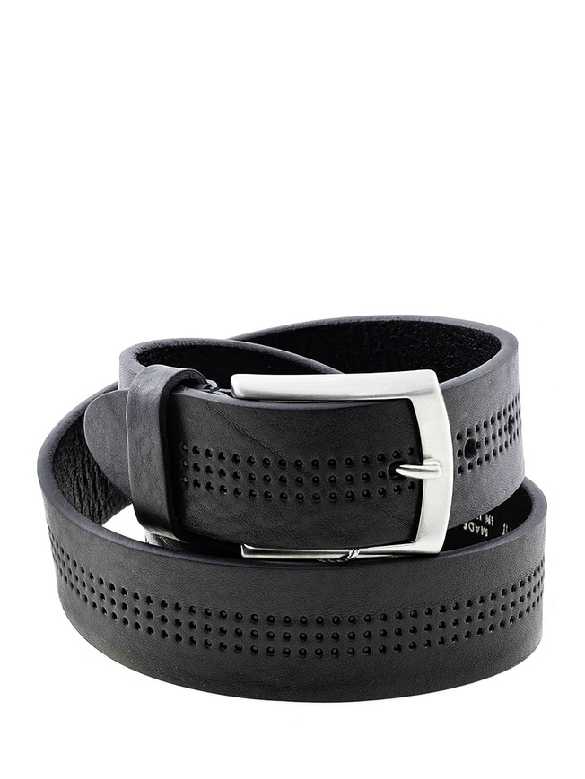 Широкий мужской ремень для джинс из гладкой перфорированной кожи