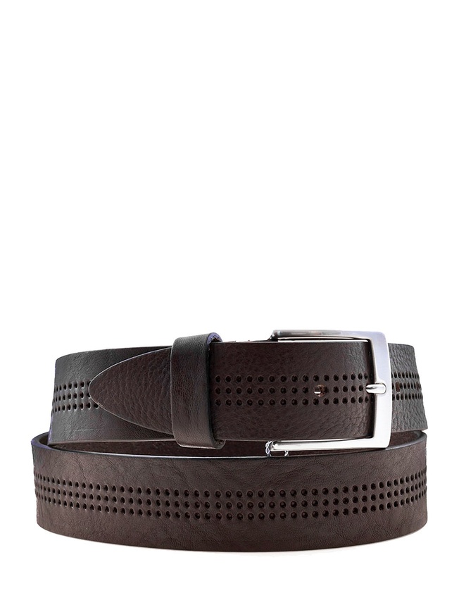 Широкий мужской ремень для джинс из гладкой перфорированной кожи
